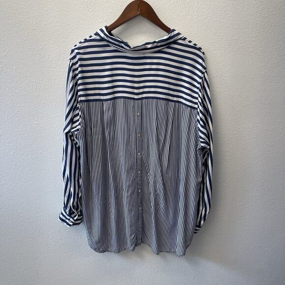 Jane & Delancey Shirt Top Womens Plus Size 1X Blue White Stripe Button Up Beach - Picture 3 of 9